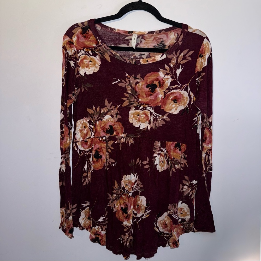 MTS women’s size small long sleeve floral shirt maroon